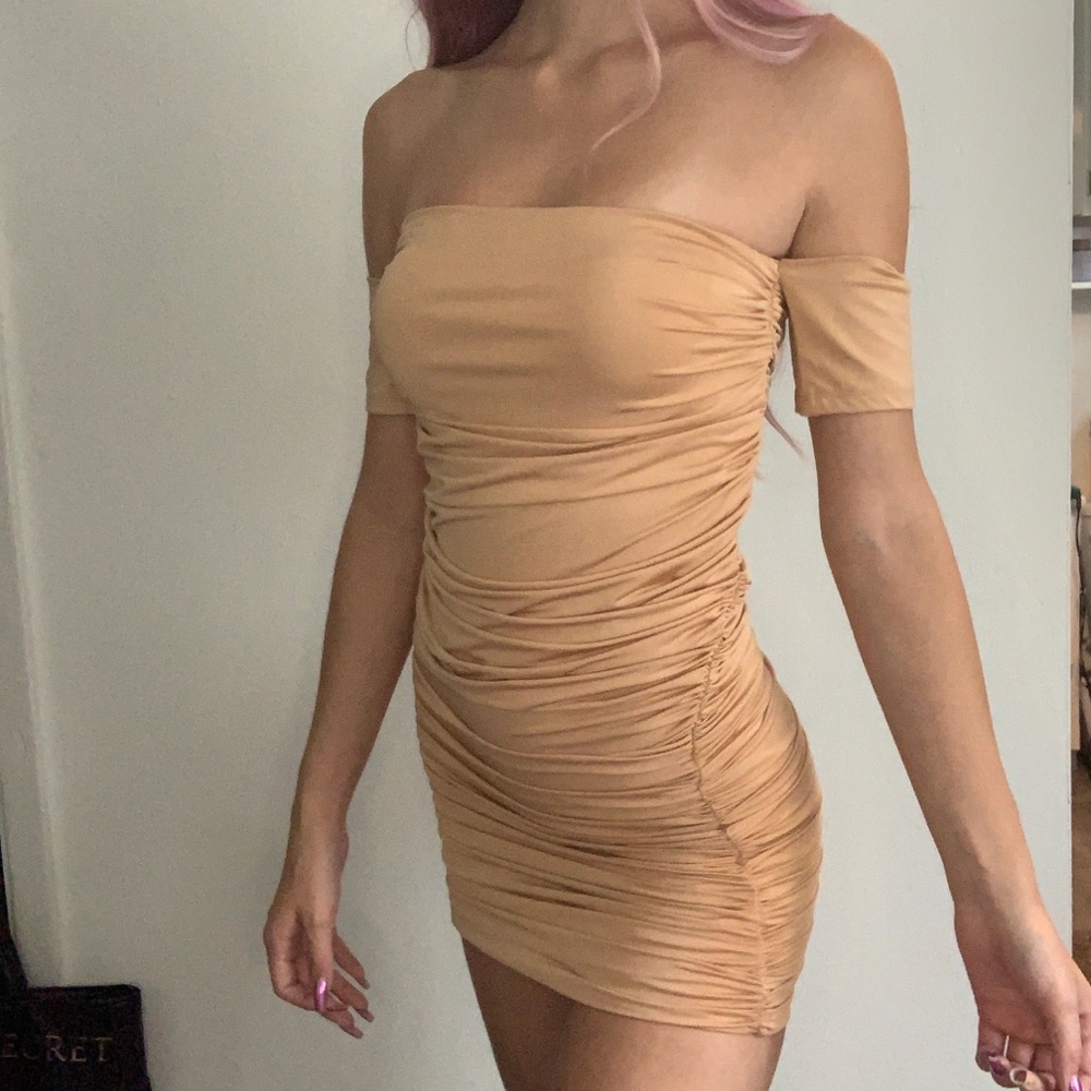 Nude tight silky dress